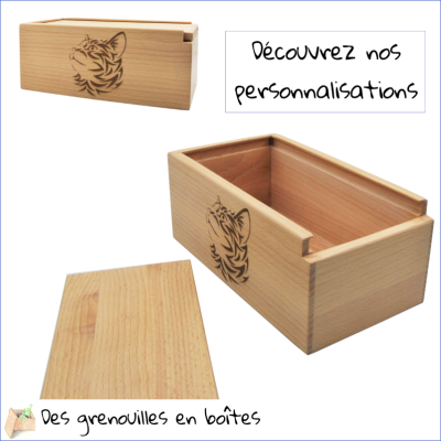 Boîte en bois avec couvercle coulissant, personnalisable