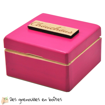 boîte en bois peinte à la main rose, boîte à dents, boîte rangement enfant, vide poche