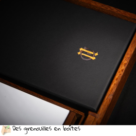 Coffret en bois sur mesure, fabrication artisanale. Calage intérieur à la demande. Produit de luxe. Des grenouilles en boites