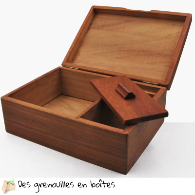Coffret en bois sur-mesure, fabrication artisanale et française. Rangement intérieur avec couvercle