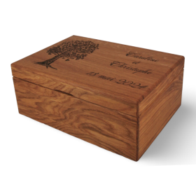 Coffret en chêne fabrication française. Coffret pour cadeau de mariage. Gravure mariage