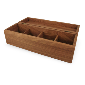 coffret en chêne de 4 rangement pour ranger le thé. boite en bois de qualité, des grenouilles en boites