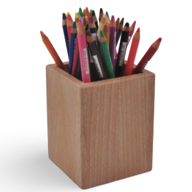 Pot à crayons en hêtre, fabrication artisanale, des grenouilles en boites
